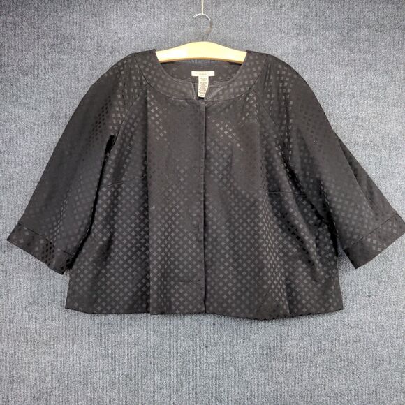 Covington Womens Blouse Top Sz 20-22W Black Crosshatch Pattern Shirt Snaps - Picture 2 of 12